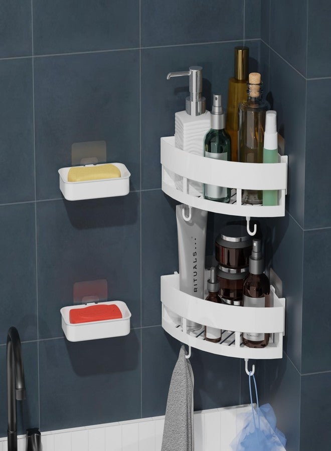 XBEY Bathroom Shelf for Wall, Self-Adhesive Bathroom Organiser with Towel Holder Self Adhesive Triangle Shape Corner Shelf with Magic Sticker Bathroom Hardware (2 Triangle Corner + 2 Soap Dish) - Image 1